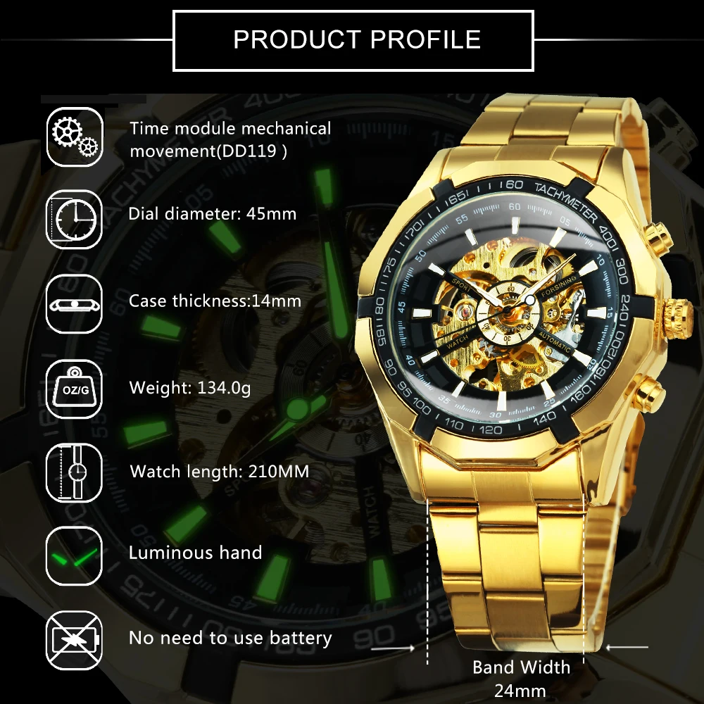 WINNER Classic Skeleton Watch for Men Luminous Hands Mechanical Watches Stainless Steel Strap Luxury Brand Forsining Wristwatch - Image 21